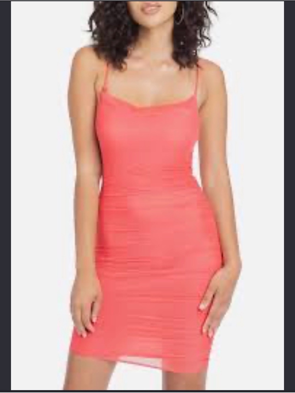 Bebe Coral Ruched Power Mesh Bodycon Mini Dress Size M Made in USA